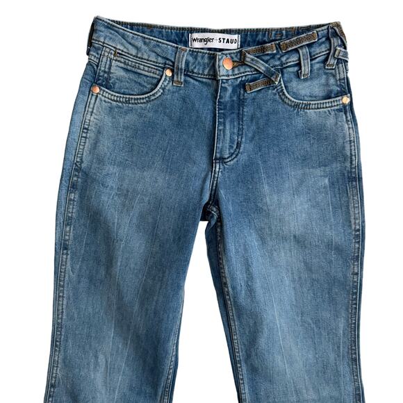 STAUD X WRANGLER The Bikini Jean Flared Mid Blue Size 26 - Picture 6 of 12